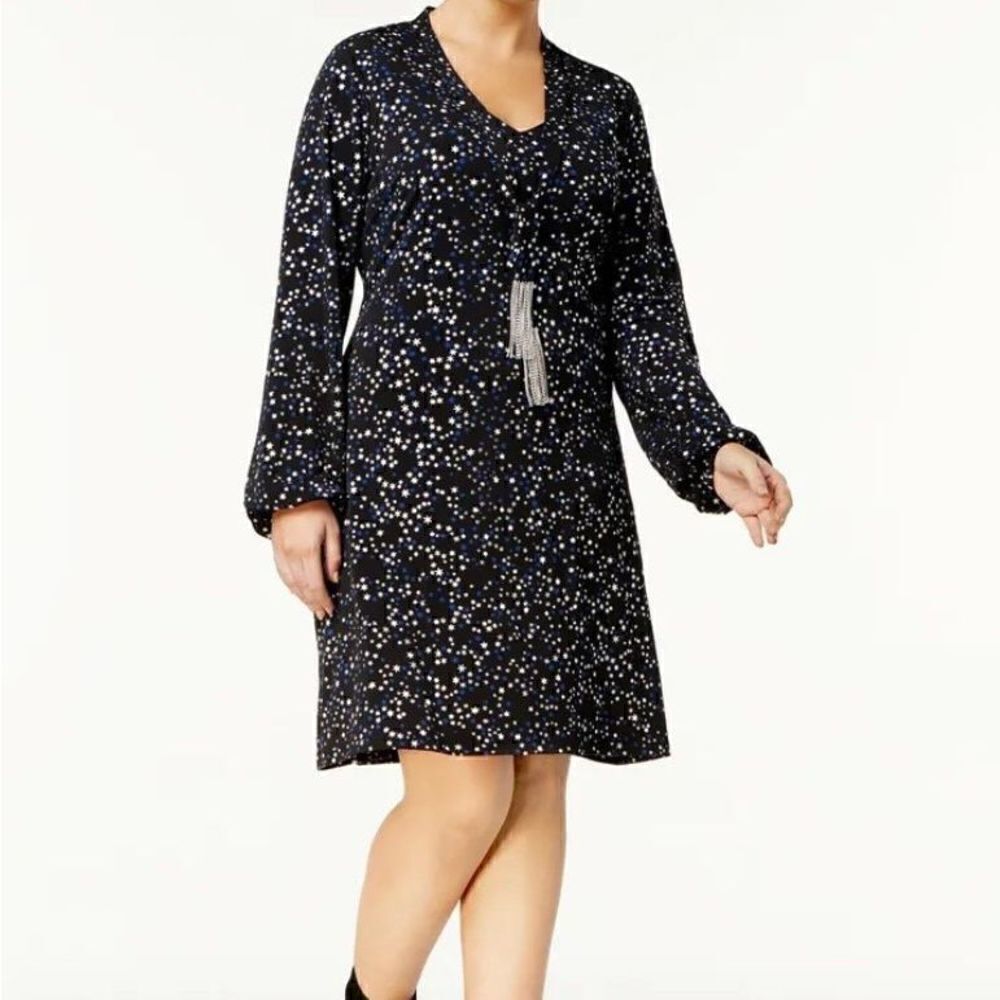 Michael‎ Michael Kors Metallic Star Print Sheath Dress Plus Women OX Black Blue